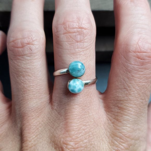 Jewelry - Size 9 Sterling Silver Cool Double Larimar Stones Ring
